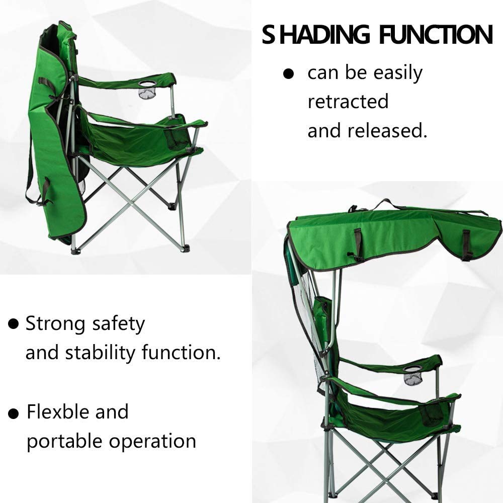 Camping Chairs with Canopy, Portable Quad Lawn Chair for Adults, Folding Recliner Chair with Shade and Cup Holder Outdoor Events,Support 350 LBS… Green