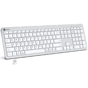 iclever gk08 wireless keyboard and mouse - ultra slim keyboard and mouse combo, full size design with number pad, 2.4g stable connection slim keyboard and mouse for windows, mac os computer (silver)