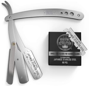 straight edge barber razor for close shaving - professional straight blade razor for men with 100 single edge blades- mens straight razor kit