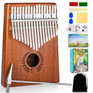 everjoys kalimba thumb piano 17 keys, professional musical instrument finger piano marimbas with portable soft cloth bag, fast to learn songbook, tuning hammer, all in one kit
