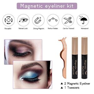 UNIWIN Magnetic Eyelashes with Eyeliner, Magnetic Eyeliner and Magnetic Eyelashes Kit, 5 Pairs Reusable 3D Natural Look, False Lashes Magnetic with Tweezers (No Glue Needed)