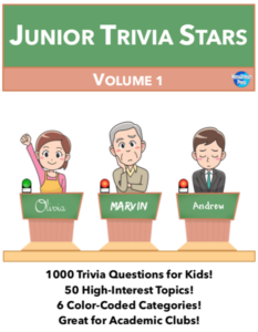 junior quiz stars - volume i - 1000 quiz trivia game questions 50 categories