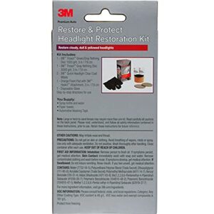 3M Auto Restore and Protect Headlight Restoration Kit, Use On Plastic Lenses, Headlights, Taillight, Fog Lights and More, Includes Sanding Discs, Headlight Clear Coat Wipes, Foam Pad and Glove (39194)