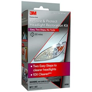 3M Auto Restore and Protect Headlight Restoration Kit, Use On Plastic Lenses, Headlights, Taillight, Fog Lights and More, Includes Sanding Discs, Headlight Clear Coat Wipes, Foam Pad and Glove (39194)