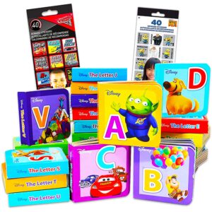 disney alphabet story book collection bundle disney board book set ~ 24 pack disney pixar my first library mini block books with reward stickers (disney board books for toddlers)