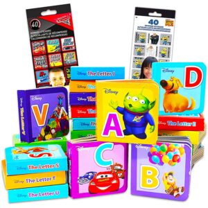 Disney Alphabet Story Book Collection Bundle Disney Board Book Set ~ 24 Pack Disney Pixar My First Library Mini Block Books with Reward Stickers (Disney Board Books for Toddlers)