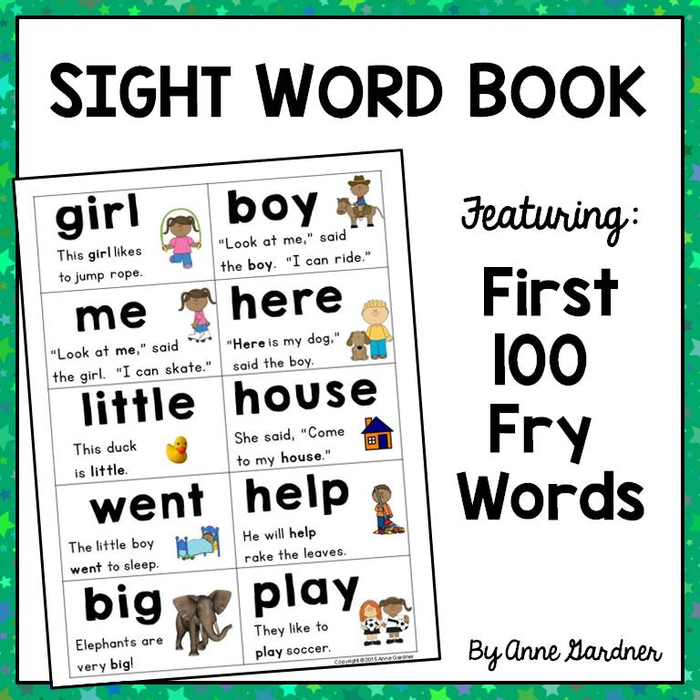 First 100 Fry Sight Words Book and Game for Kindergarten & Back to School in First Grade