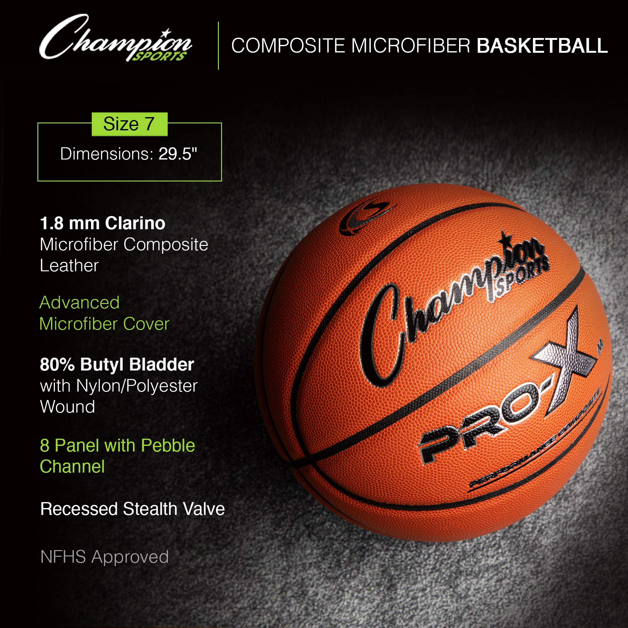 Champion Sports Pro-X Composite Microfiber Basketball - Official Size 7 - 29.5"