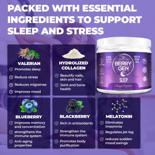 Berry Gen Sleep (3) | Natural Sleep Aid Supplement | Grass-Fed Collagen Peptides Type 1 & 3 | Non-GMO, Gluten Free | 205.5 Grams. (2)