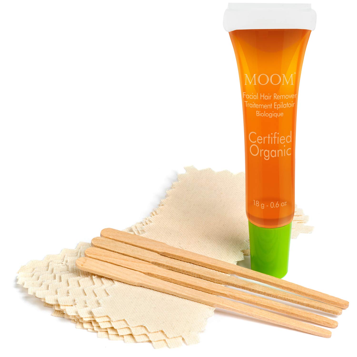 MOOM Organic Eyebrow Waxing Kit with Pomegranate Oil & Chamomile - Natural Sugar Hair Removal Glaze with 12 Reusable Strips & 4 Applicators for Sculpting 0.6 oz. 1 Pack