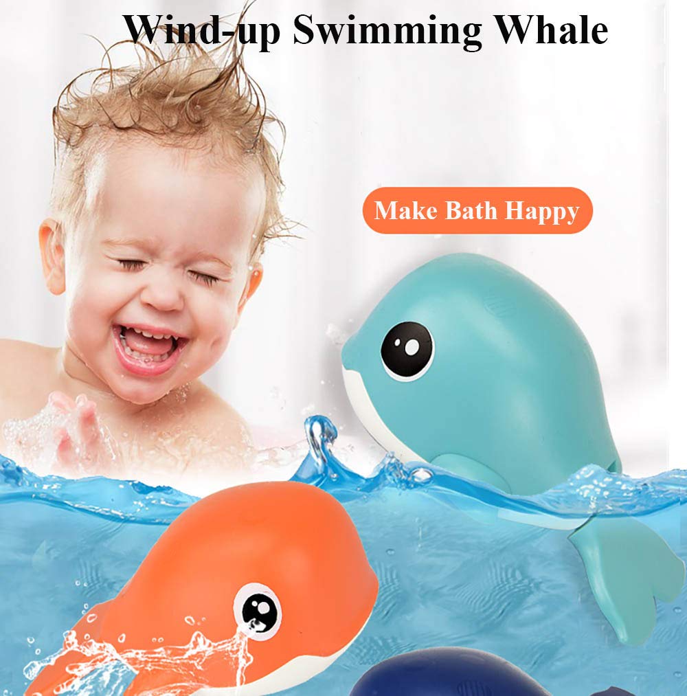 NEXTAKE Wind-up Whale Bath Toy, Swimming Whale Toddlers Bathtub Windup Whale Tub Toy Clockwork Whale Bathtub Toy Whale Water Toy for Boys and Girls (Deep Blue)