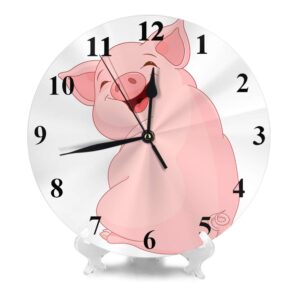 HGOD DESIGNS Pink Pig Round Wall Clock,Funny Cute Cartoon Pretty Smiling Pig Round Wall Clock Home Garden Wall Decorative for Bedroom Office School Art(10")