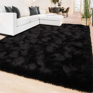 Beglad Soft Fluffy Area Rug Modern Shaggy Bedroom Rugs for Kids Room Extra Comfy Nursery Rug Floor Carpets Boys Girls Fuzzy Shag Fur Home Decor Rug, 5.3 ft x 7.5 ft, Black