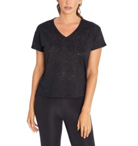 jessica simpson sportswear clarke short sleeve v-neck casual tshirt, meteorite, x-large