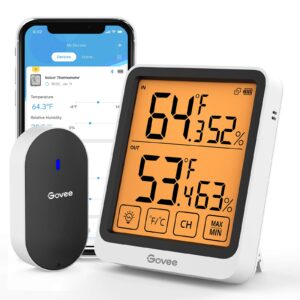 govee bluetooth indoor outdoor thermometer, digital wireless weather hygrometer humidity with app notifications, 4.5-inch large lcd touchscreen with backlight, 2-year data storage