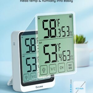 Govee Bluetooth Indoor Outdoor Thermometer, Digital Wireless Weather Hygrometer Humidity with App Notifications, 4.5-Inch Large LCD Touchscreen with Backlight, 2-Year Data Storage