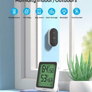 Govee Bluetooth Indoor Outdoor Thermometer, Digital Wireless Weather Hygrometer Humidity with App Notifications, 4.5-Inch Large LCD Touchscreen with Backlight, 2-Year Data Storage