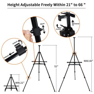 NIECHO 66 Inches Easel Stand with Tray, Aluminum Metal Art Easel Artist Tripod Adjustable Height from 17" to 66" with Carry Bag for Table-Top/Floor Painting and Displaying