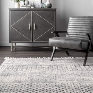 nuLOOM Lira Textured Geometric Tassel Area Rug, 7x9, Grey