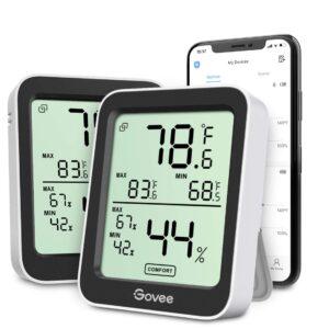govee bluetooth hygrometer thermometer, large lcd, max/min records, 2-year data storage - black, 2 pack