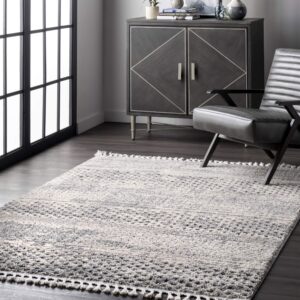 nuloom lira textured geometric tassel area rug, 8x11, grey