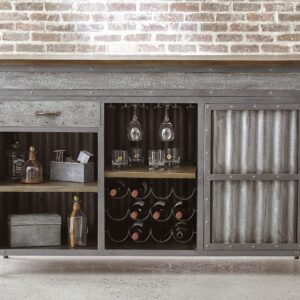 Right2Home Wood and Metal Home Bar, Silver