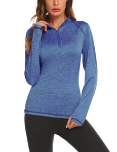 pinspark women's quick dry shirts long sleeve for running hiking workout shirt half zip pullover blue s