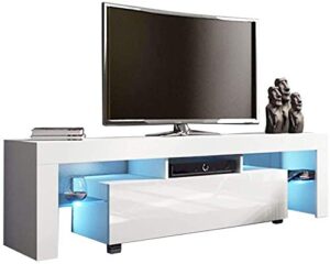 pentaero us fast shipment white tv stand with lights, modern led tv stand with storage drawers,high gloss tv stand for 43/50/55 to 65 inch tv living room entertainment center media console table