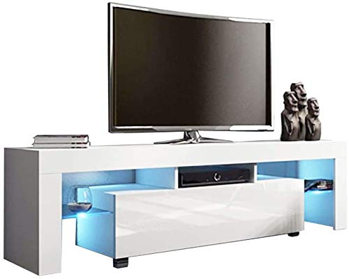 Pentaero US Fast Shipment White TV Stand with Lights, Modern LED TV Stand with Storage Drawers,High Gloss TV Stand for 43/50/55 to 65 Inch TV Living Room Entertainment Center Media Console Table