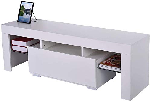 Pentaero US Fast Shipment White TV Stand with Lights, Modern LED TV Stand with Storage Drawers,High Gloss TV Stand for 43/50/55 to 65 Inch TV Living Room Entertainment Center Media Console Table