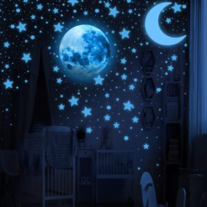 lumosx 234 pcs assorted glow in the dark stars for ceiling for kids room decor with realistic full moon & crescent moon easy to apply adhesive glowing stars decals for kids wall decor & ceiling decor