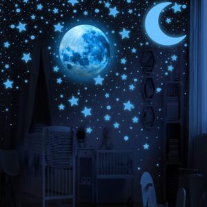 LUMOSX 234 pcs Assorted Glow in The Dark Stars for Ceiling for Kids Room Decor with Realistic Full Moon & Crescent Moon Easy to Apply Adhesive Glowing Stars Decals for Kids Wall Decor & Ceiling Decor