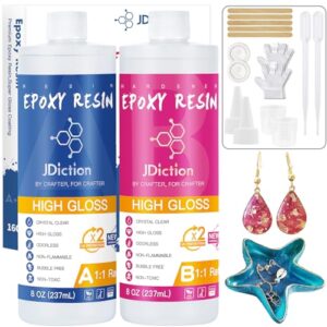 epoxy resin - 16 oz. art resin, crystal clear resin kit, epoxy casting and coating for art, jewelry, tumblers, river tables, easy mix 1:1 resin epoxy with sticks, graduated cups and gloves