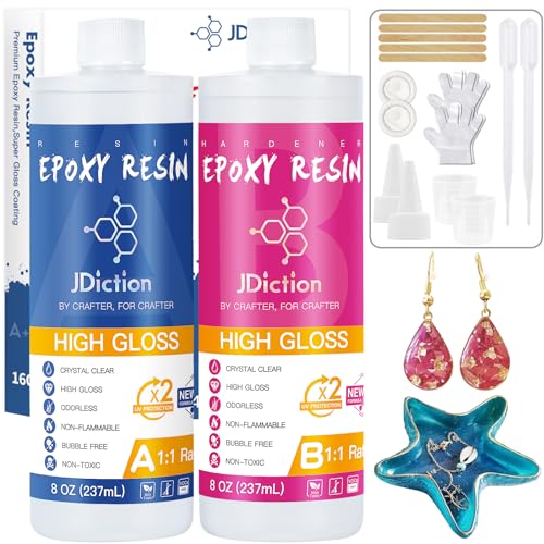 Epoxy Resin - 16 Oz. Art Resin, Crystal Clear Resin Kit, Epoxy Casting and Coating for Art, Jewelry, Tumblers, River Tables, Easy Mix 1:1 Resin Epoxy with Sticks, Graduated Cups and Gloves