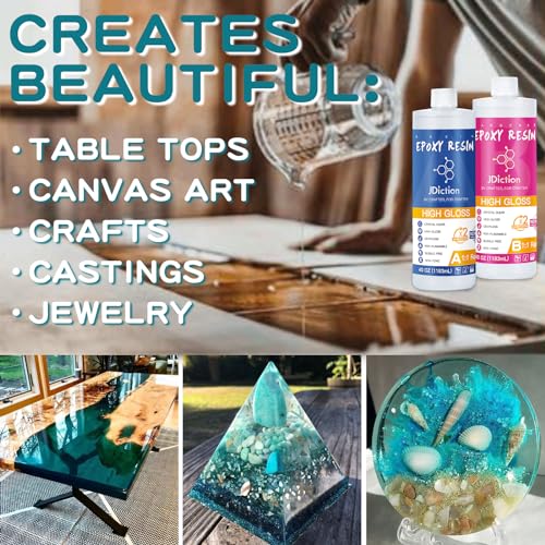 Epoxy Resin - 16 Oz. Art Resin, Crystal Clear Resin Kit, Epoxy Casting and Coating for Art, Jewelry, Tumblers, River Tables, Easy Mix 1:1 Resin Epoxy with Sticks, Graduated Cups and Gloves