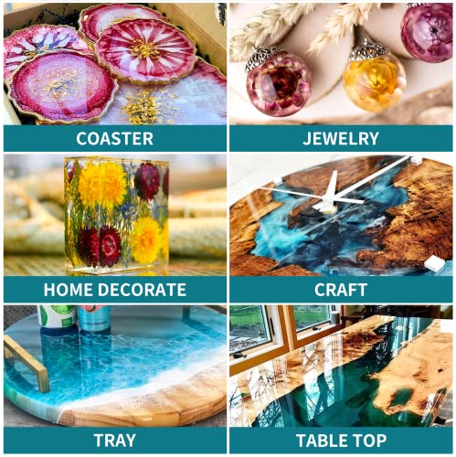 Epoxy Resin - 16 Oz. Art Resin, Crystal Clear Resin Kit, Epoxy Casting and Coating for Art, Jewelry, Tumblers, River Tables, Easy Mix 1:1 Resin Epoxy with Sticks, Graduated Cups and Gloves