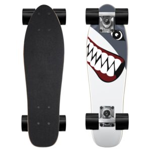 skateboard complete skateboards 22 inch mini cruiser skateboards for beginners kids boys and girls (shark)