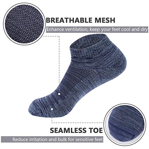 +MD Mens Bamboo Seamless Low Cut Athletic Socks Moisture Wicking Cushioned No Show Running Socks 4Navy13-15