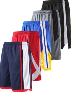 5 pack big boys youth athletic mesh basketball shorts with pockets quick dry activewear (set 3, small)