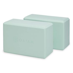 gaiam yoga block (2 pack) - supportive latex-free eva foam soft non-slip surface for yoga, pilates, meditation, lagoon (2-pack)