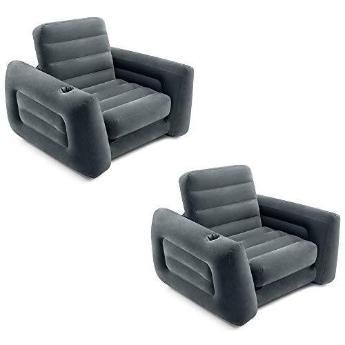 INTEX 66551EP Inflatable Pull-Out Sofa Chair Sleeper that works as an Air Bed Mattress, Twin Sized (2 Pack)