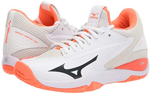 Mizuno Womens Wave Impulse Tennis Shoe , White-fiery Coral , 7.5