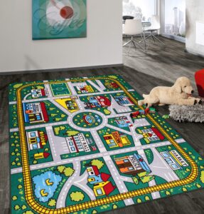 rugshop kids educational learning city life road non skid (non slip) area rug 5' x 7' green