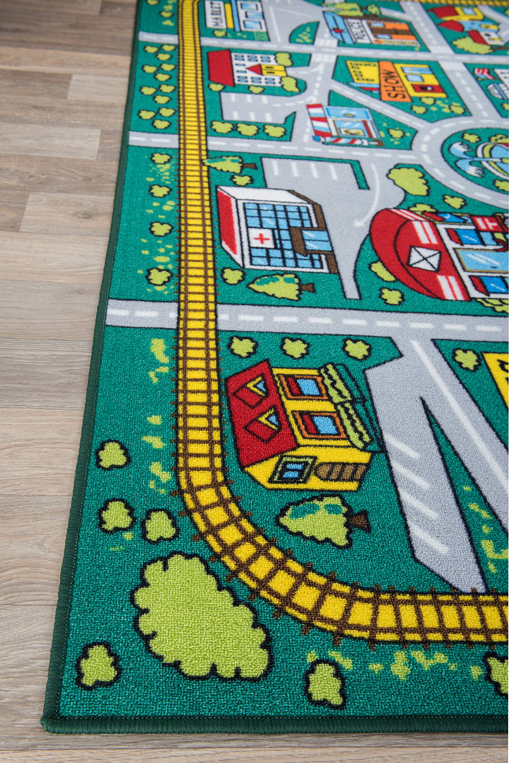 Rugshop Kids Educational Learning City Life Road Non Skid (Non Slip) Area Rug 5' x 7' Green