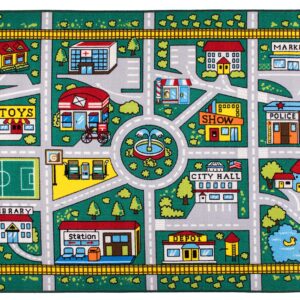 Rugshop Kids Educational Learning City Life Road Non Skid (Non Slip) Area Rug 5' x 7' Green