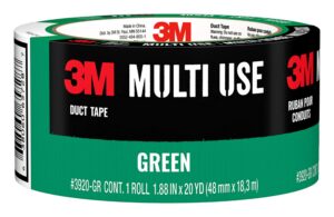 3m multi-use colored duct tape, green with strong adhesive and water-resistant backing, multi-surface 3m duct tape for indoor and outdoor use, 1.88 inches x 20 yards, 1 roll (3920-gr)