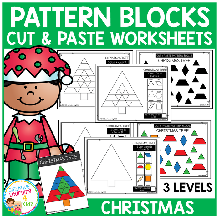 Pattern Block Cut & Paste Worksheets: Christmas
