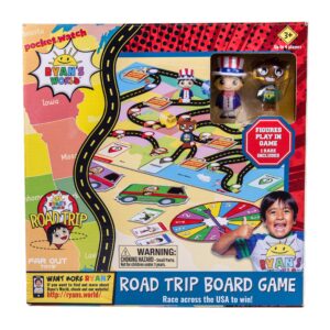 far out toys ryan’s world road trip board game, a journey through all 50 us states, educational adventure, cities, towns, geography, collectible micro figures & cards, surprise suitcase tiles, ages 3+