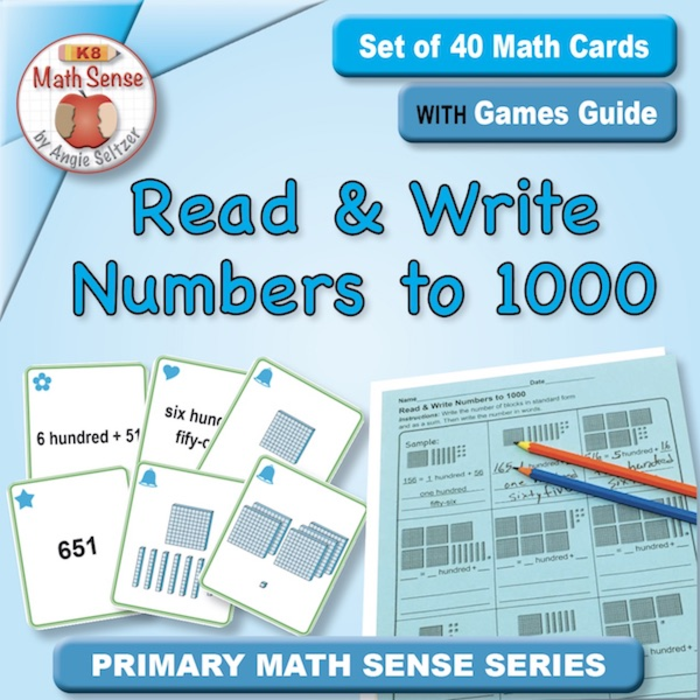 Read and Write Numbers to 1000: 40 Math Cards with Games Guide 2B15