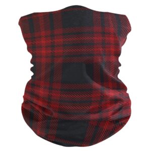 neck gaiter black red plaid pattern burgundy face mask balaclava bandana dust face protector headband scarf headwear for outdoor activities cycling travel